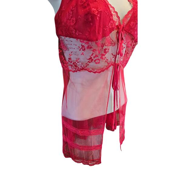 NWT Victoria's Secret sexy lingerie teddy tank lace red sz M open front NEW - Picture 2 of 6